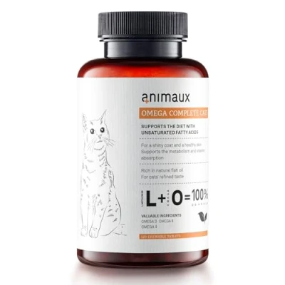 Imagen de Animales Omega Complete Cats, Tabletas de aceite pescado para gatos. Ácidos Grasos 3, 6 y 9 Apoyar el metabolismo, sistema cardiovascular la Piel Peeling