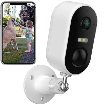 Imagen de ARENTI Cámara de vigilancia Exterior 100% inalámbrica, alimentada por batería Recargable, 1080P/Visión Nocturna/Audio bidireccional/Resistente a la Intemperie/Detección Movimiento, White