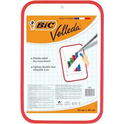 Imagen de BIC Velleda Pizarra Blanca Pequeña de Doble Cara para Escribir, Óptimo material escolar y oficina,Fácil Borrar, Marco Rojo, 30x44cm
