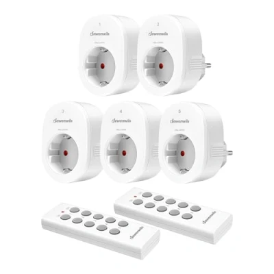 Imagen de DEWENWILS enchufes inalámbricos con mando a distancia, alcance 30M, 2300W Enchufe inalámbrico, 5 2 mandos programables y ampliables, blanco