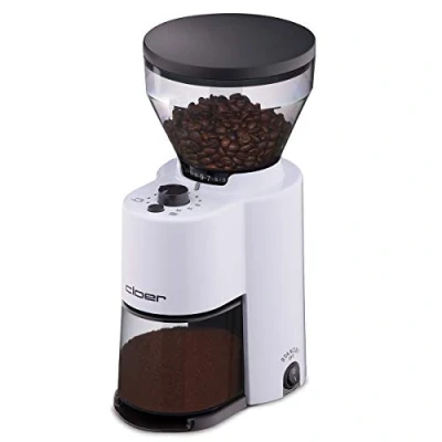 Imagen de Cloer 7521 Molinillo de café eléctrico con amoladora rebabas cónicas, 2 12 tazas, 300 g granos café, 150 vatios, grado molienda ajustable, blanco
