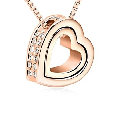 Imagen de Crystalline Azuria Mujer 18ct Chapado en Oro Rosa Corazón Cristales Collar con Colgante 45 cm para y Niña