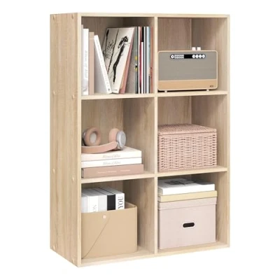 Imagen de WOLTU Libreria con 6 Cubos Abiertos, Estanteria para Libros y Exposición, Mueble Oficina, Estudio Juvenil Salón, 60x29,5x89cm, Roble Claro, SK002hei3