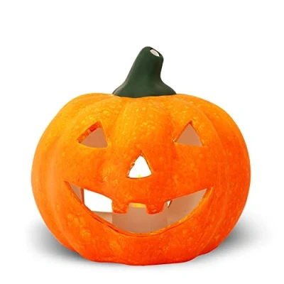Imagen de decoración de calabaza como Halloween cerámica, juego luces LED en 14 x 13 cm Jack Lantern iluminada al aire libre Farol