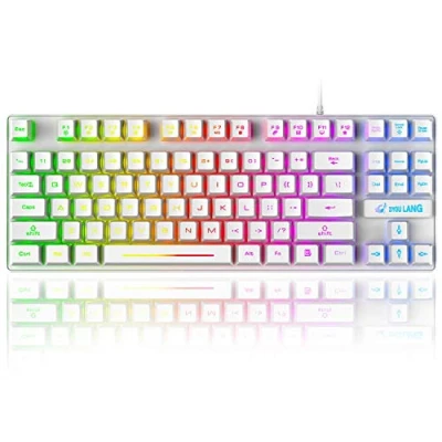 Imagen de Teclado K16 con cable 87 teclas para juegos sensación mecánica arco iris LED retroiluminado impermeable ergonómico 16 anti ghosting PC Gaming Keyboard compatible PC, de juego