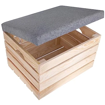 Imagen de Creative DECO Caja de Madera Tapizada con Asiento 50 x 40 35 cm Banco Cofre Puff Espacio Almacenamiento para Pequeños Objetos, Mantas, Cojines, Libros, Juguetes