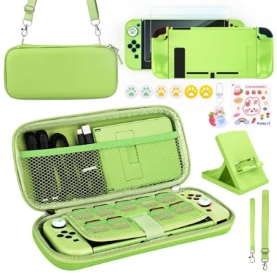 Imagen de Younik Paquete de Accesorios para Switch, 17 en 1 Kit Incluye Funda Transporte Soporte Ajustable, Protectora la Consola Switch y J con（Verde）