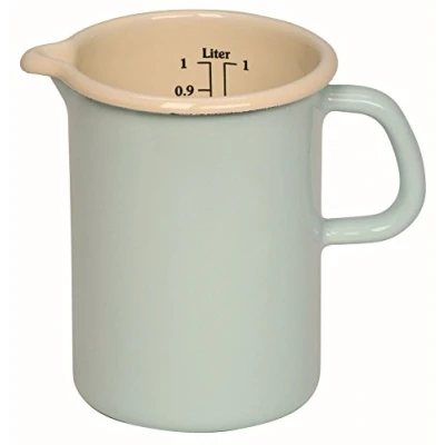 Imagen de Riess, 0338 006 Medida de cocina 10, clásico, color turquesa, diámetro 10 cm, altura 14,8 capacidad 1 litro, esmalte, taza medidora