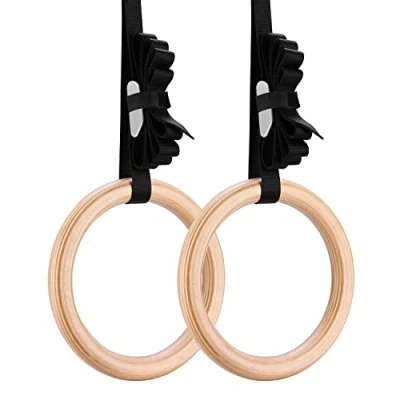 Imagen de Yimidear Anillos de Gimnasia, Madera Olímpicos con Correas Hebilla Gimnasio para Entrenamiento Fuerza, Crossfit, Dominadas y Dips(28MM)