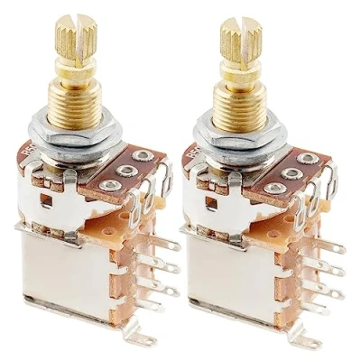 Imagen de Musiclily Pro Latón Métrico B500K Potenciómetros Push/Push Lineal Eje Dividido para Guitarra Eléctrica o Bajo (Set de 2)