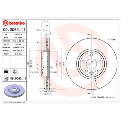 Imagen de BREMBO 09.D062.11 Disco de freno 316 28 5 ventilación interna revestido altamente carbonizado JAGUAR: