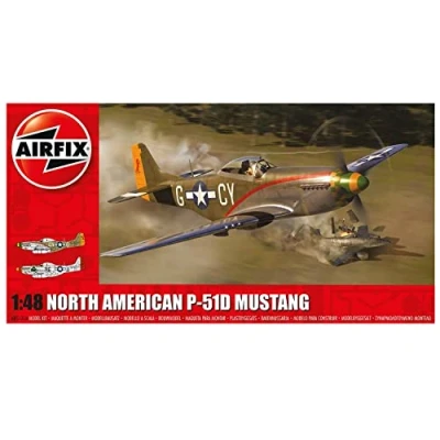 Imagen de Airfix Model Set, A05131A North American P 51D Mustang Building Kit, Kits de Aviones Modelo plástico para Adultos y niños Mayores 8 años, el Juego Incluye bebederos calcomanías