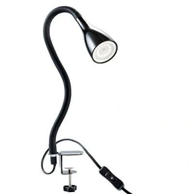 Imagen de B.K.Licht Flexo LED con pinza, para escritorio, luz de lectura iluminación regulable 3 niveles, 5 W, 230 V y 400 lúmenes, índice protección IP20, color negro