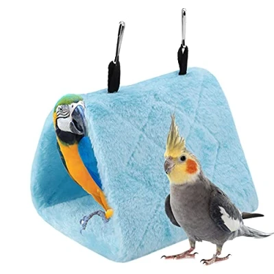 Imagen de TOPINCN Peonía Loro Hamaca Aves Nido Cálido Suave Felpa Colgando Carpa Jaula para Pájaros Invierno Cama Mascota Juguete Bolsa Algodón Cama(S Azul)
