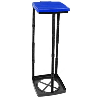 Imagen de com four® Soporte para Bolsas de Basura con Tapa 3 Alturas Diferentes montables en Azul Basurero Plegable 120 litros (Tapa Azul)
