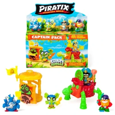 Imagen de PIRATIX ADVENTURE WORLD Serie Crazy Jungle, Captain Pack Pharaonix Incluye 4 Piratix, 1 capitán Dorado, Accesorios neón, Jaula, cañón, 2 Tesoros exclusivos, Banderas neón. 4/6