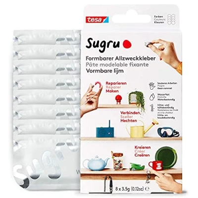 Imagen de Sugru by tesa Pegamento Multiusos Moldeable Masilla Adhesiva Versátil Para Reparar, Pegar y Fijar sin Necesidad de Taladrar Paquete 8 x 3.5 g Blanco