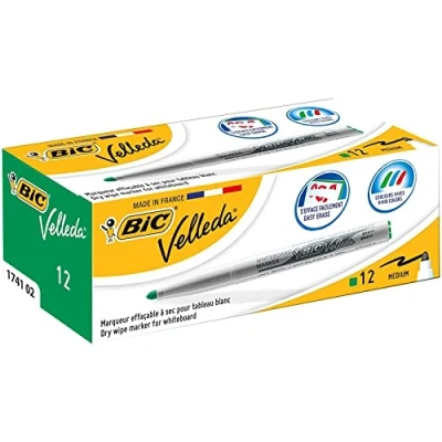 Imagen de BIC Velleda 1741 Caja de 12 unidades, marcadores pizarra punta media, color verde