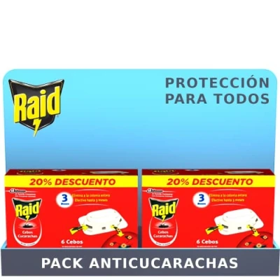 Imagen de Raid ® cebos Trampas anticucarachas. Elimina cucarachas, nidos y huevos. Pack de 2, Incluye 12 en total