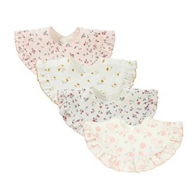 Imagen de Nishine 4 piezas Unisex bebé muselina Bandana Drool Baberos 360 grados giratorio algodón dentición alimentación babeo para niño niña (Flores)