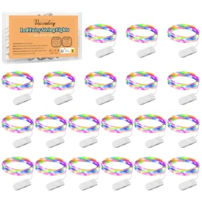 Imagen de Vacoulery Cadena de Luces con Pilas 20 PCS, 1M 10 LEDs Micro, Alambre Cobre para Decoración Interior, Exterior, Boda, Fiesta Navidad (Multicolor, Packs)