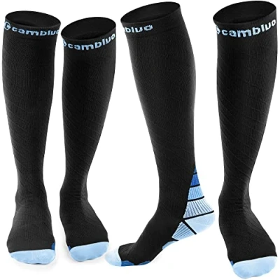 Imagen de CAMBIVO Medias de Compresión Mujer y Hombre 2 Pares, Calcetines Compresion Running 20 30mmHg, Compression Socks para Enfermera, Ciclismo, Futbol, Viaje Avion, Deporte
