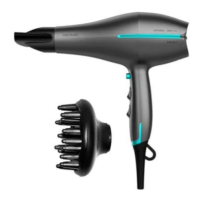 Imagen de Secador Cecotec Bamba IoniCare 5300 Maxi Aura Black, 2200 W, 3, 2, Difusor incluido, Black