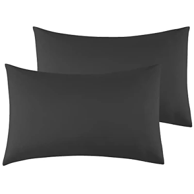 Imagen de Funda de Almohada 100% Microfibra 40 x 70cm, Juego 2 Fundas Extra Suave Hipoalergénicas Transpirable Negro