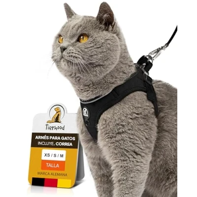 Imagen de Tierhood Juego de Arnés para Gatos con Correa Libertad controlada Suave Cómodo, Ajustable y Resistente (Negro, XS)