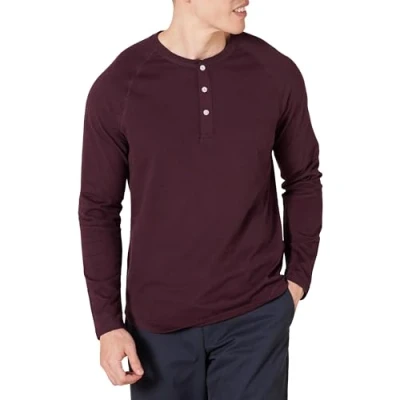 Imagen de Amazon Essentials Camisa Henley de Manga Larga Ajuste Entallado Hombre, Burdeos, M