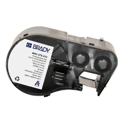 Imagen de Brady Cinta de polipropileno para impresoras Etiquetas BMP41/BMP51/BMP53/M511 adhesivas Negro sobre blanco (9,53 mm (an) x 6,10 m (l)) M4C 375 412