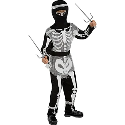 Imagen de Funidelia Disfraz de Ninja esqueleto zombie para niño Muerto Viviente, Terror niños y divertidos accesorios Fiestas, Carnaval Halloween Talla 7 9 años Negro