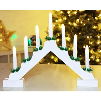Imagen de Christmas Concepts® Navidad Vela de madera blanca Puente con cálidas luces LED blancas Batería