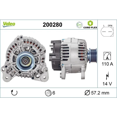 Imagen de VALEO 200280 Alternador 14V 110A VOLKSWAGEN: Golf 5, Transporter Passat B6 Berlina, SEAT: Altea XL, Leon II Hatchback, Ibiza 4, AUDI: A3 Sportback