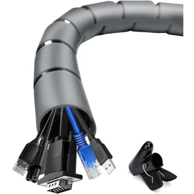 Imagen de Shinfly Funda de gestión Cables 6 m con un Clip guía Cables, Organizador 22 mm + 28 para TV, PC, Color Gris