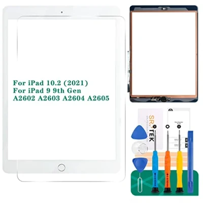 Imagen de pantalla táctil para iPad 9ª generación 9 A2602, de repuesto 10.2 2021, digitalizador A2603, A2604, A2605, panel sensor vidrio (con botón inicio) (blanco)