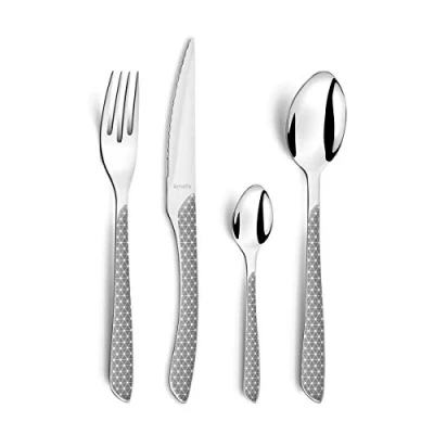Imagen de Amefa ECLAT Cubertería de 24 Piezas para 6 Personas, Acero Inoxidable, Gris Y Blanco