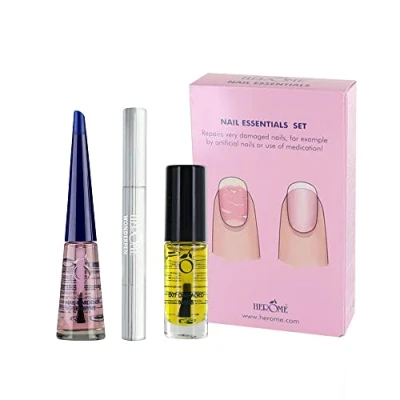 Imagen de Herome Pack Nail Essentials Rosa Tratamiento para Uñas post Acrílicas y Dañadas Embarazo. Contiene 1 Endurecedor de Uñas, Aceite Reparador Serum Cutícula, Tamaño Grande