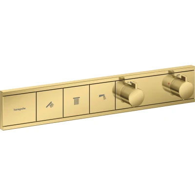 Imagen de hansgrohe RainSelect, termostato para ducha empotrado , grifo con botón de seguridad (SafetyStop) a 40 C, rectangular mezclador 3 funciones, color oro pulido