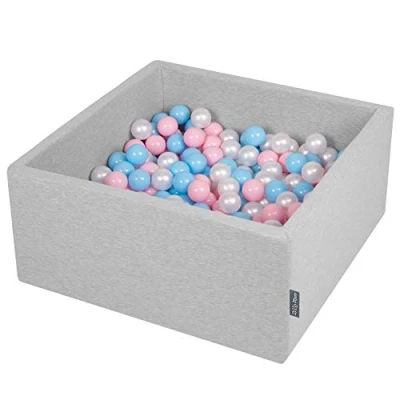 Imagen de KiddyMoon 90X40cm/200 Bolas ∅ 7Cm El Cuadrado Piscina De para Ninos Hecha En La UE, Gris Clr:Azul Celeste/Rosa Clr/Perla