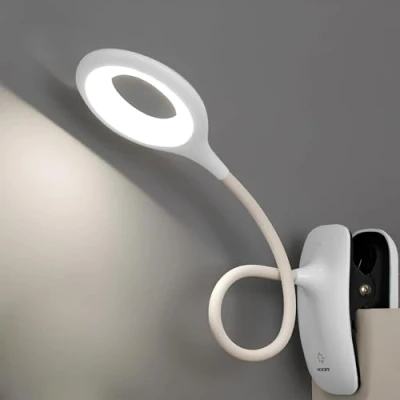 Imagen de QJUZO Lámpara de lectura LED Lámparas Clips escritorio para niños con cuello flexible USB recargable eReaders estudiar trabajo, Blanco