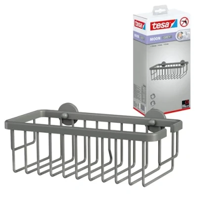 Imagen de tesa® MOON GREY Cesta para Ducha, Gris Mate Un Solo Nivel, Extra Profundo Baños Modernos y con Estilo Industrial Montaje Adhesivo sin Taladrar 92 mm x 250 125