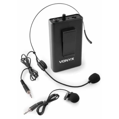 Imagen de Vonyx BP10 Set de Micrófono Bolsillo, Ideal para Presentaciones o Clases Deporte, Adecuado Sistemas UHF, Diadema, Solapa