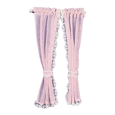 Imagen de Melody Jane Casa de Muñecas Rosa Fino Cortinas en Riel Miniatura 1:12 Escala Ventana Accesorio