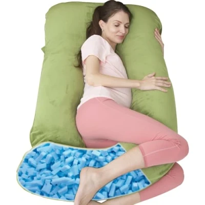 Imagen de TaiBest almohada de maternidad espuma viscoelástica triturada para dormir, mujeres embarazadas, soporte abdominal, cuerpo entero en forma U (espuma viscoelástica,