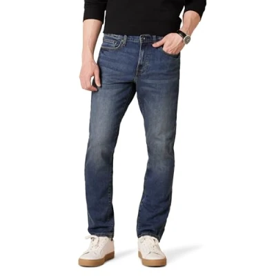 Imagen de Amazon Essentials Pantalón Vaquero Cómodo y Elástico de Ajuste Entallado (Previamente Goodthreads) Hombre, Azul Medio, 33W / 34L