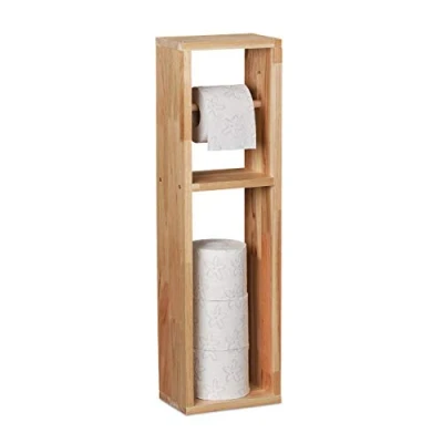 Imagen de Relaxdays Soporte Baño, Madera Nogal, Montaje a la Pared o de Pie, Porta Rollos Recambio, 70x20x13 cm, Natural, 1 Unidad