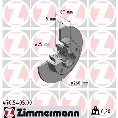 Imagen de ZIMMERMANN 470.5405.00 Disco de freno 260 8 5/5 5 114 macizo con cojinete rueda, anillo sensor ABS RENAULT: Megane 4