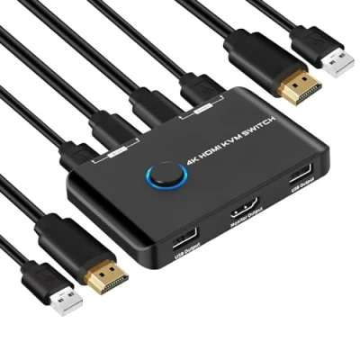 Imagen de TCNEWCL 4K@60Hz Conmutador HDMI KVM Switch, Switch USB para 2 PC comparten 1 Monitor y Ratón Teclado, con cables