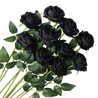 Imagen de Veryhome 10 Piezas Artificial Seda Rosa Flores Falsas Ramos de para La Decoración Boda Home Birthday Party Arrangment Jardín (Negro, Rosas florecientes)